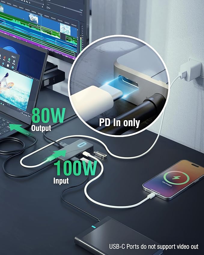 SABRENT USB C Hub 5-in-1 Docking Station, 10Gbps USB-A & USB-C Ports, 4K HDMI Output, 100W PD Input, 80W Charging, Aluminum USB Hub for Laptops/Phones/Tablets – HDR/HDCP (HB-TG5P)