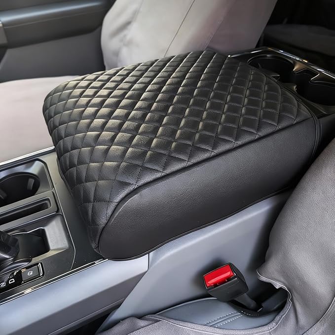 Center Console Cover Compatible with 2021 2022 2023 2024 2025 2026 Ford F150 Accessories, PU Leather Armrest Cover Middle Console Cushion Arm Rest (Fits Bucket Seat Console Only)