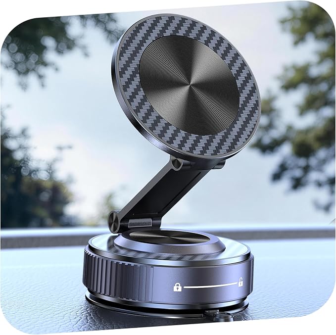 Vacuum Magnetic Phone Holders for Your Car [105+LBS Suction & 3800gf Magnetic] Magsafe Car Mount, 360° Adjustable Car Phone Holder Mount for Windshield/Mirror/Kitchen/Gym for iPhone & Android