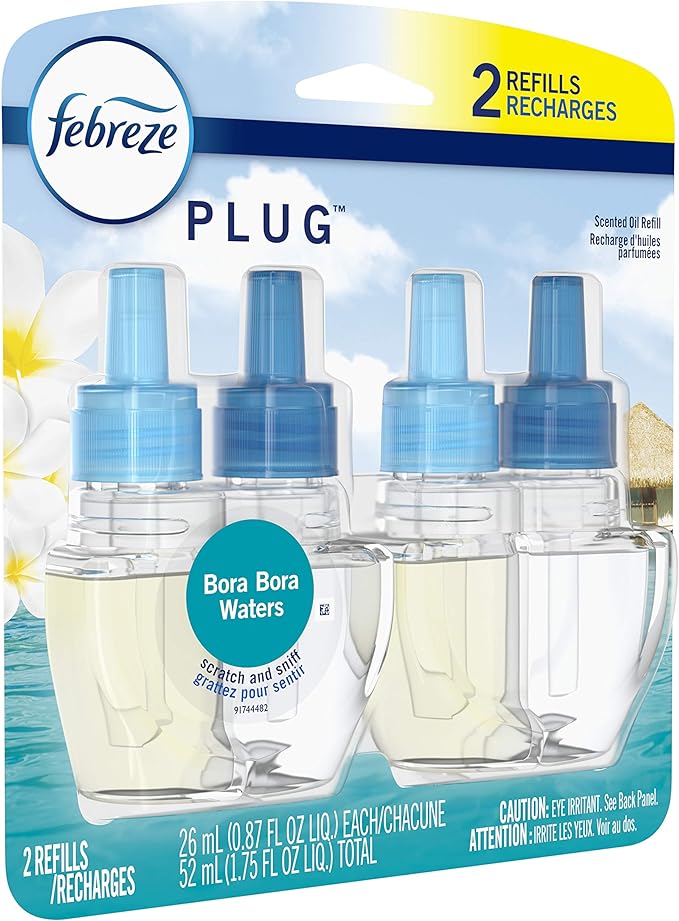 Febreze Odor-Eliminating Fade Defy PLUG Air Freshener Refill, Bora Bora, (2) .87 fl. oz. Oil Refills