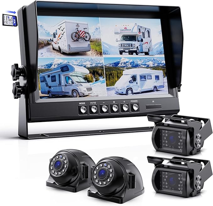 eRapta 1080P Wired Backup Camera System Kit,9" HD DVR Monitor with IP69 Waterproof Reverse/Side View Camera for RV Truck/Semi Box Truck/Trailer A9