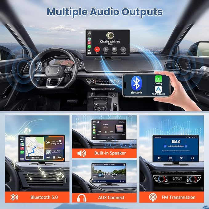 Largest 11.3" Portable Apple Carplay Screen, Wireless Car Play & Android Auto Touch Screen, Car Stereo with App View/4K Dash Cam/Backup Camera/Mirror Link/Voice Control/Music Play/GPS/Bluetooth/FM