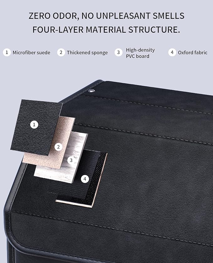 Trunk Organizer for Car, PU Leather Car Trunk Storage Organizer with Magnetic Lid, Car Organizer with Sturdy PC Support, Portable Handle for SUV, Truck, Home and Office (20.1×12.2×12.2 IN)
