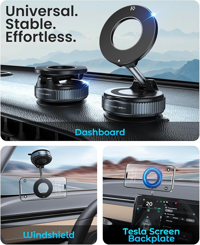 Jononser Magnetic Suction Cup Phone Mount for Magsafe, 360° Adjustable Magnetic Car Phone Holder, Pocket Size Foldable Car Mount, Cell Phone Holders for Your Car for iPhone 17 16 15 14 13 12 Series