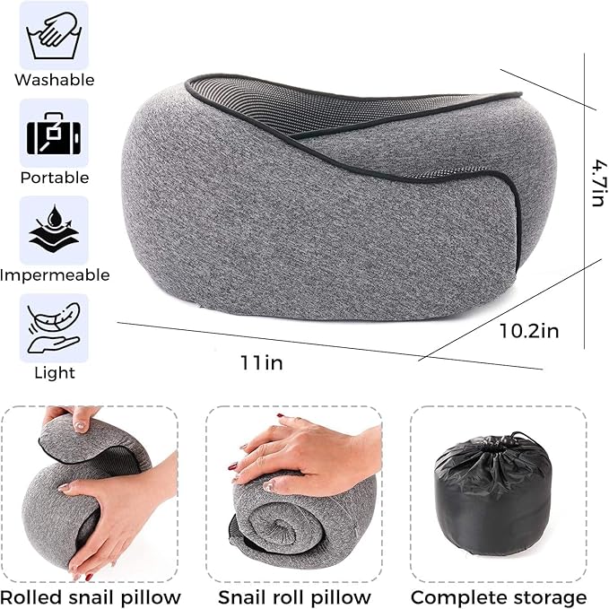 Neck Travel Pillow |100% Pure Memory Foam Neck Pillow Comfortable & Breathable Cover, Machine Washable for Travel, Airplane, Car Rides, & Home Use, Travel Kit with Eye Masks, Earplugs, & Bag (Black)