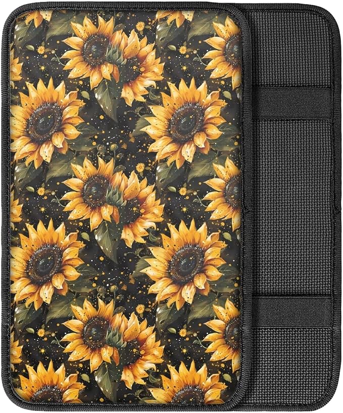 Dreaweet Sunflower Car Center Console Cover Cute Car Accessories for Women Soft Comfortable Car Armrest Cover Pad Center Console Cover Replacement