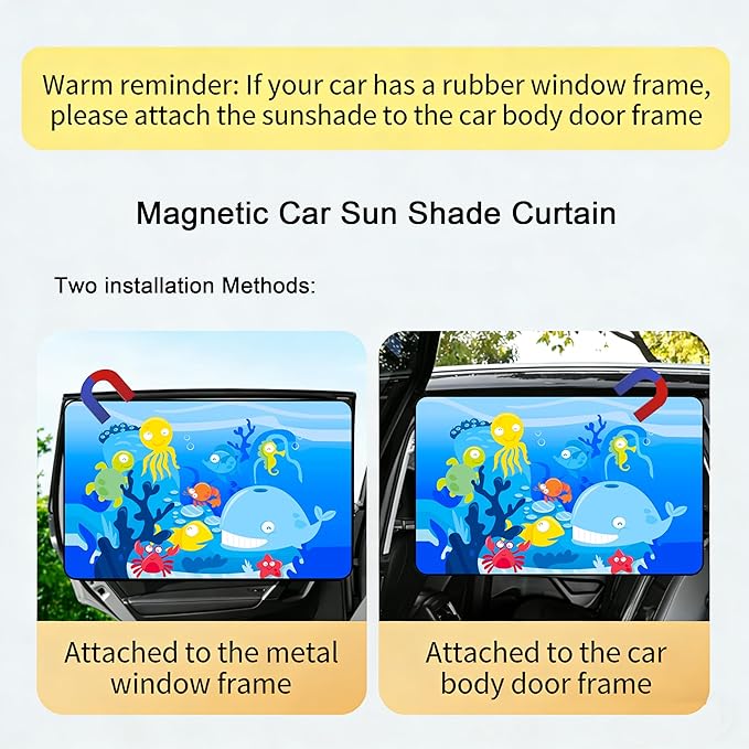 Magnetic Car Window Shade for Baby,Blackout Car Window Curtain,Car Shades for Side Windows,Sun Shade for Car Window baby,Cartoon Pattern Car Window Cover,UV Protection &Heat Blocking(Underwater World)