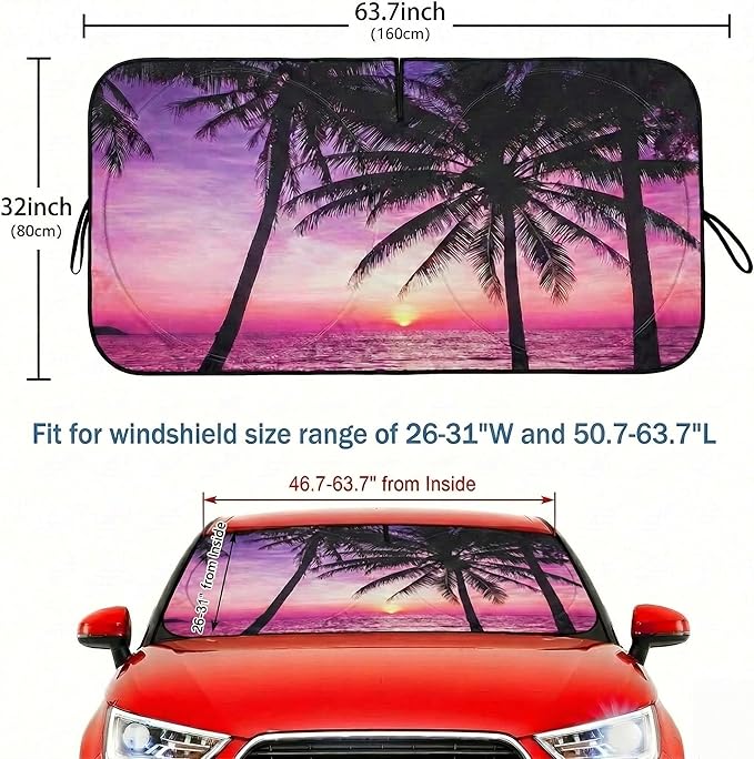 eygeufg Windshield Shade, Car Sun Shade for Front Windshield (Purple Sunset，Large