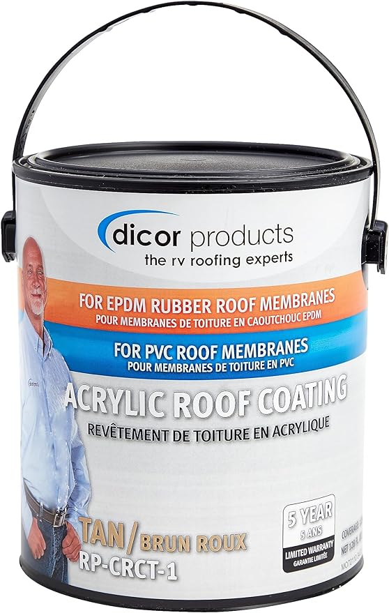 Dicor RP-CRCT-1 EPDM Roof Acrylic Coating - 1 Gallon - Tan - Long-Lasting and Durable