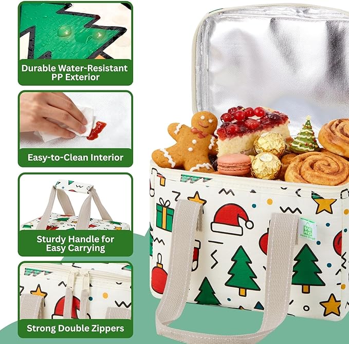 VENO 2 Pack Cooler Bag, Insulated Grocery Bags, Collapsible Cooler, Reusable Shopping Bags for Groceries, Water Resistant, Zippered, 2.5 Gallon (Jingle Mix)