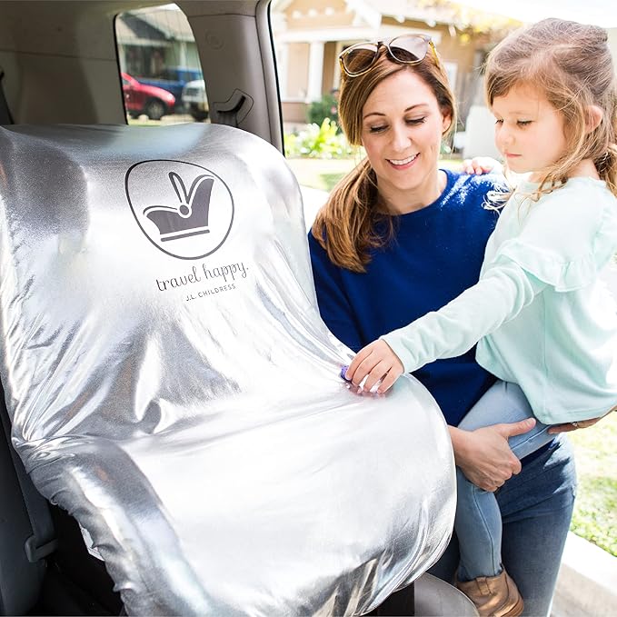 J.L. Childress Cooling Car Seat Heat Shield & Sun Shade Cover - Heat Protector & Cooler for Baby Car Seat, Reflective Summer Protection, Travel Accessories, Blocks UV Rays - Silver