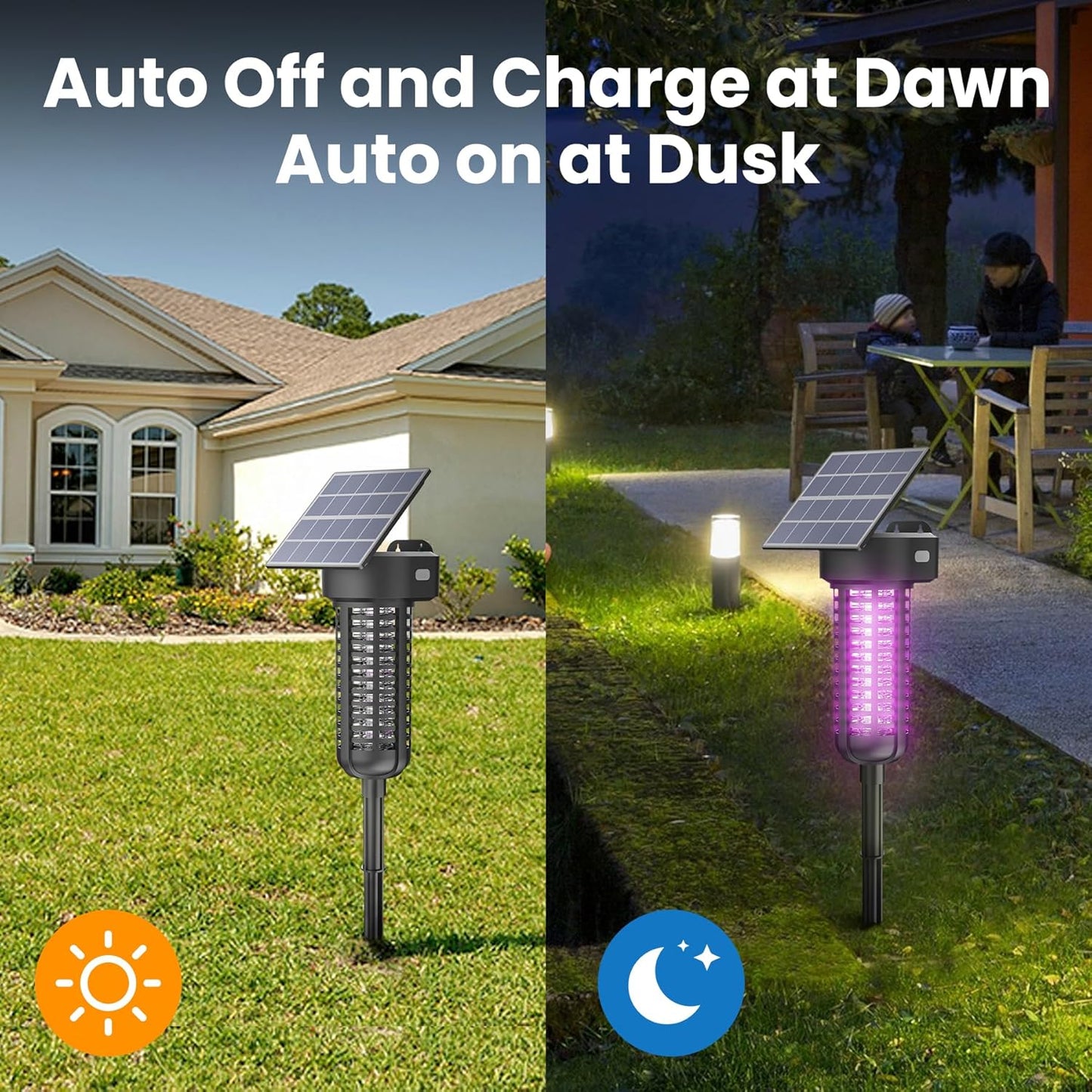 Solar Bug Zapper Outdoor 2 Pack, Garden Mosquito Zapper Waterproof & Cordless & Rechargeable & Auto On/Off，Flying Insect Zapper Mosquito Killer Lamp Catcher Decorative Light for Patio