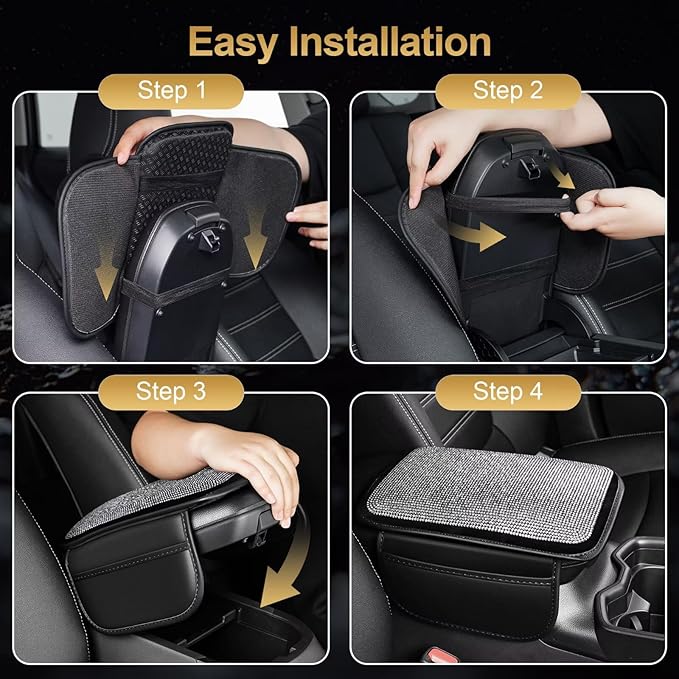 Bling Center Console Cover Fit for Toyota Corolla with 2 Storage Bags Fully Diamond-Studded Style Center Console Armrest Cover with Total Protection(Silver Diamond)