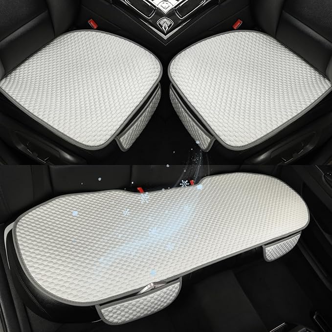 West Llama Car Seat Covers Full Set,Ice Silk Bottom Seat Covers for Cars Include 1 Pair Front Driver Seat Pad Mat and 1 Rear Bench Cover for SUVs,Cars,Sedans(3PC-White)