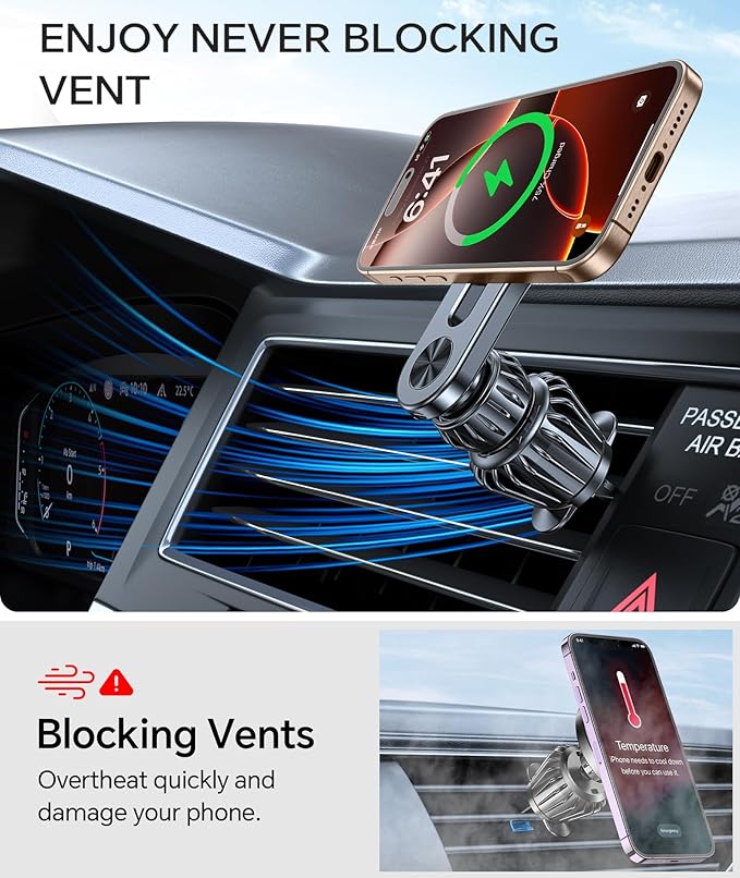 for 15W Magsafe Car Mount Charger【Long Arm】 Magnetic Wireless Car Charger Magsafe Charger Car Accessories Mag Safe Car Mount Holder Vent Magsafe Car Charger Mount for iPhone 16 Pro Max 15 14 13 Plus