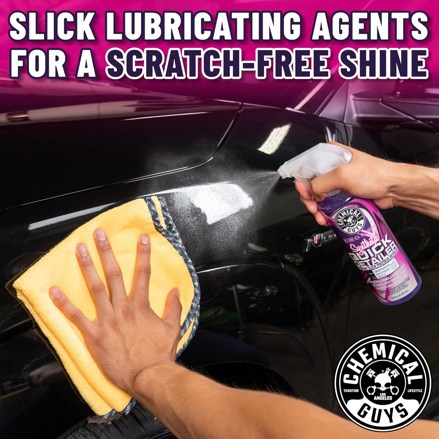 Chemical Guys WAC21116 Synthetic Quick Detailer, Extreme Slick Polymer Detailer 16 fl oz with MIC_506_03 Professional Grade Premium Microfiber Towels, Gold 16" x 16", Pack of 3