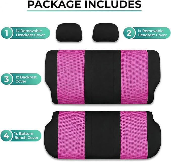 FH Group Automotive Rear Car Seat Covers for SUV, Trucks, Sedan and More - Universal Fit Rear Solid Bench Design Interior Accessories - 3D Mesh Fabric Center Panel - Pink
