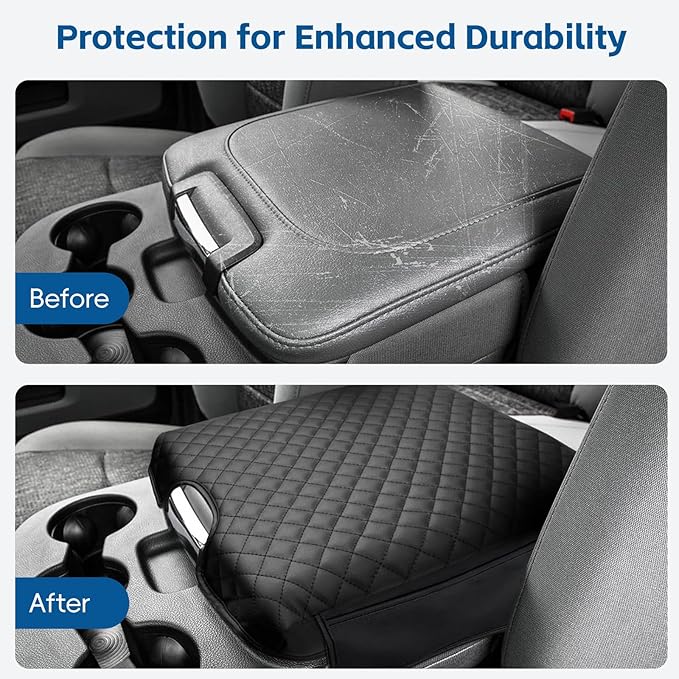 Center Console Cover Fit for 2018-2013 Dodge Ram 1500, 2013-2024 Ram 2500/3500/1500 Classic Model Thickened Leather Armrest Cover Cushion Center Lid Protector with Pockets (Jump Seat Only)