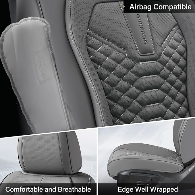Coverado Car Seat Covers, Front Seat Cover, 2 Pack Waterproof Nappa Leather Seat Covers for Cars, Car Seat Protectors, Driver Seat Cover, Automotive Seat Covers Universal Fit for Most Cars, Gray