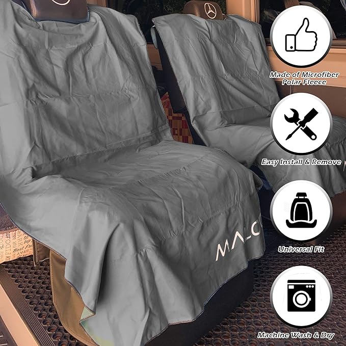 Malo’o SeatGuard Car Seat Cover Towel, Universal Seat Protector Towel for Trucks and Cars, Heavy Duty Seat Cover for Sports Gear, Dogs and Wet Clothing, Grey