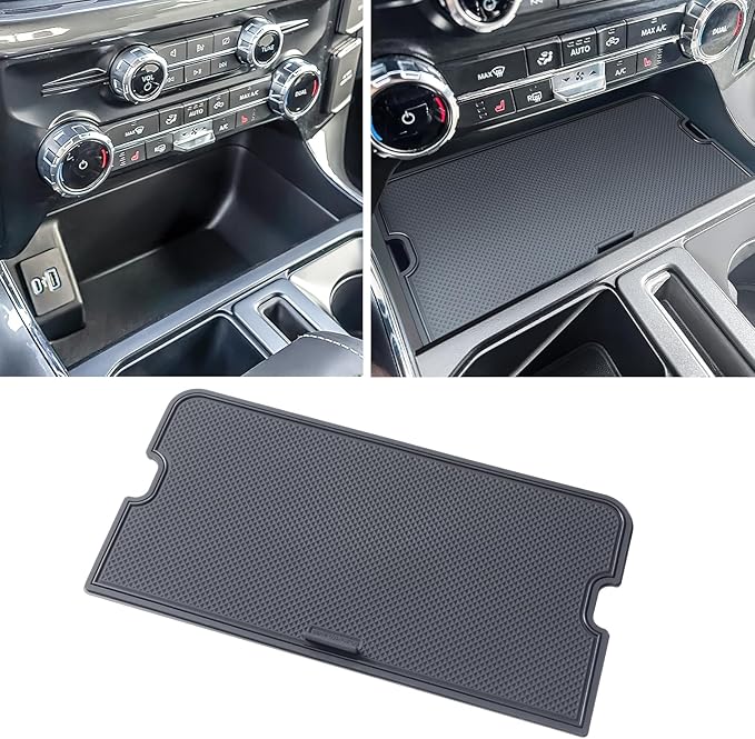 Center Console Compartment Cover for Ford F150 Accessories 2021-2025 2026/Lightning XLT PRO 2022-2025 Interior Hidden Panel Secret Pocket Lid USB Hole (Fits The Open Pocket in Front of The Shifter)