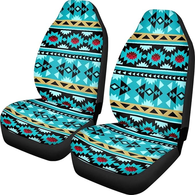 ELEQIN Blue Aztec Car Seat Covers Two Front Only for Car, Automotive Interior Covers, Quick Setup Universal Fit Seat Covers for Car, Truck, SUV