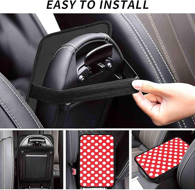 Car Armrest Cover Auto Center Console Pad Arm Rest Cushion Soft Car Accessories Universal for Most Vehicle (Red and White Polka Dot Pattern Design)