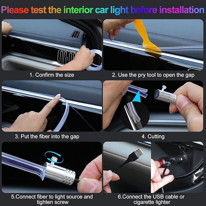 YUGUANG Interior Car Lights Strip APP Control, 5 in 1 Multicolor Music Sync RGB LED Car Ambient Lighting Kit with 236 inches Fiber Optic