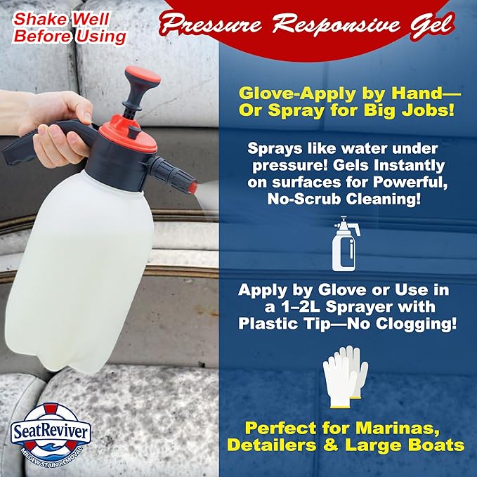 Marine Mildew Stain Remover for Boat Seats, Vinyl & Plastic | Light Gel That Clings Longer | Fast-Acting | No Scrub | 32oz