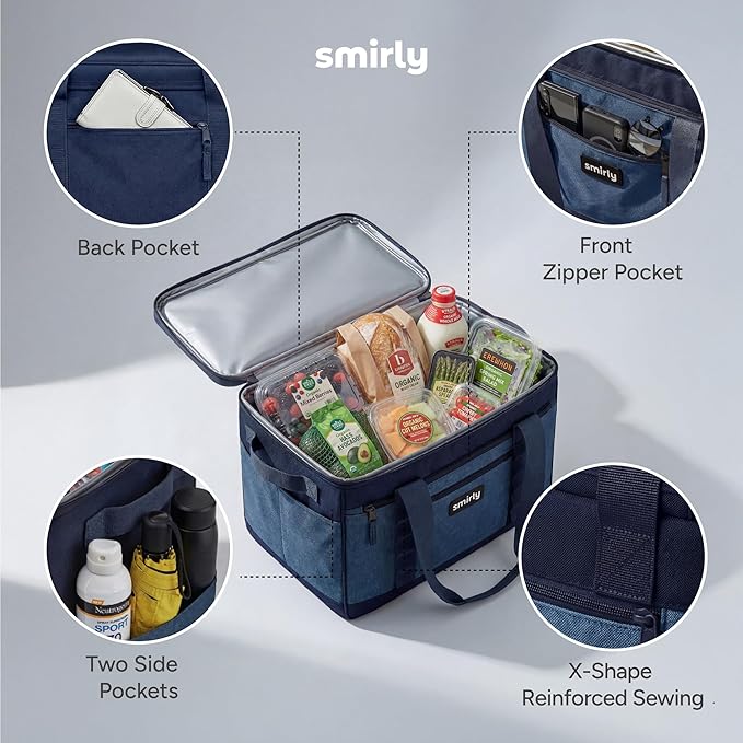 SMIRLY Cooler Bags Insulated – Collapsible Cooler, Portable Leakproof and Soft Sided - Large Foldable Ice Chest for Camping, Beach, Travel, Picnic, Car, Grocery