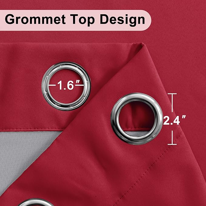XWZO Thermal Insulated 100% Blackout Curtains with Tiebacks, Noise Reducing Drapes with Black Lining, Full Light Blocking Drapery Panels with Grommets for Bedroom, Christmas Red, W60 x L63, Set of 2