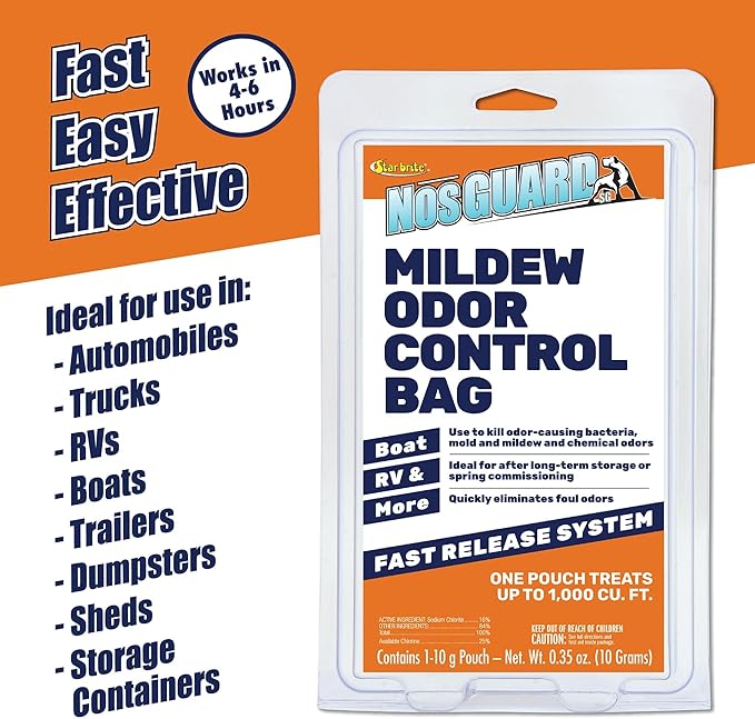 STAR BRITE NosGuard SG Mildew Odor Control Bags - Slow Release System for Boats, RVs & Storage - Eliminates Odors, Treats 1,000 Cubic Feet Per Pack