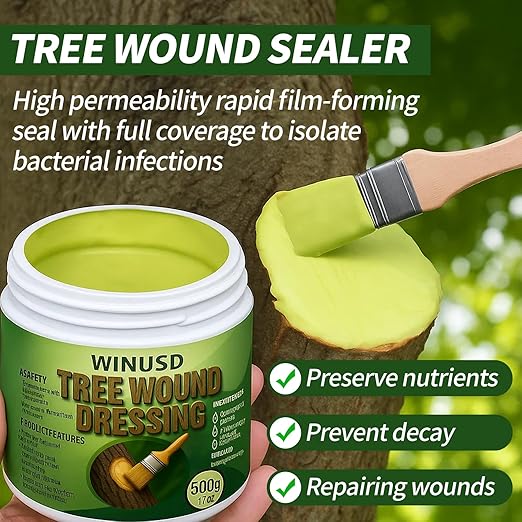 Tree Wound Sealer, 500g Tree Wound Dressing Grafting Wax with Brush, Rapid Protective Film Forming Pruning Sealant for Bonsai, Fruit Trees, Plant Repair, Grafting Paste Tree Paint Protection(17oz)