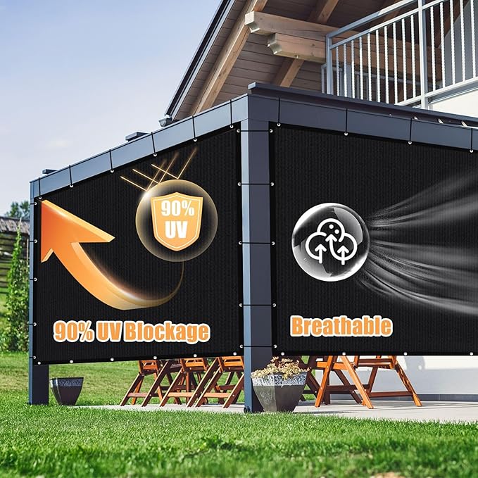 Amagenix 90% Sun Shade Cloth with Grommets, 6' x 12' Pergola Replacement Shade Cover Canopy Privacy Screen for Outdoor Patio Garden, Black (We Customized)