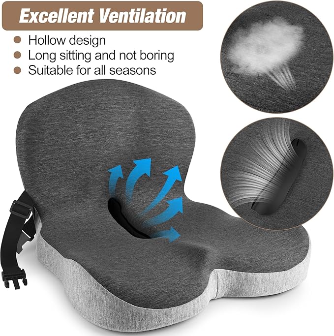 MYFAMIREA Truck Seat Cushion, Memory Foam Trucker Seat Cushion for Truck Driver Long Sitting with Adjustable Strap, Back Support and Pain Relief for Trucker Driving Car Office Chair and Pain