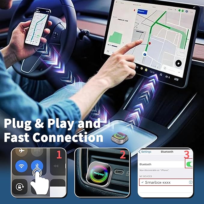 2026 Upgraded Wireless CarPlay Adapter for iPhone, Compact Mini Metal Shell Design Small Size, (New Update) Plug and Play, Fast and Stable Connection CarPlay Adapter for Apple iOS ＆Android (Silvery)