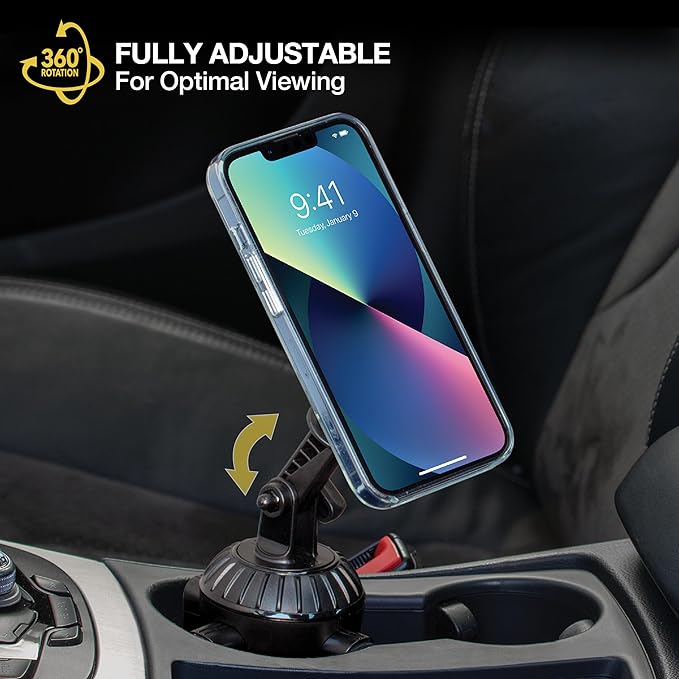 Scosche Cup Holder Phone Holder for Car, Magnetic Cell Phone Holder with Adjustable Neck & 360° Rotation, Universal Car Mount for iPhone/Android, Fits Cup Holders Up to 3.5", Not MagSafe Compatible