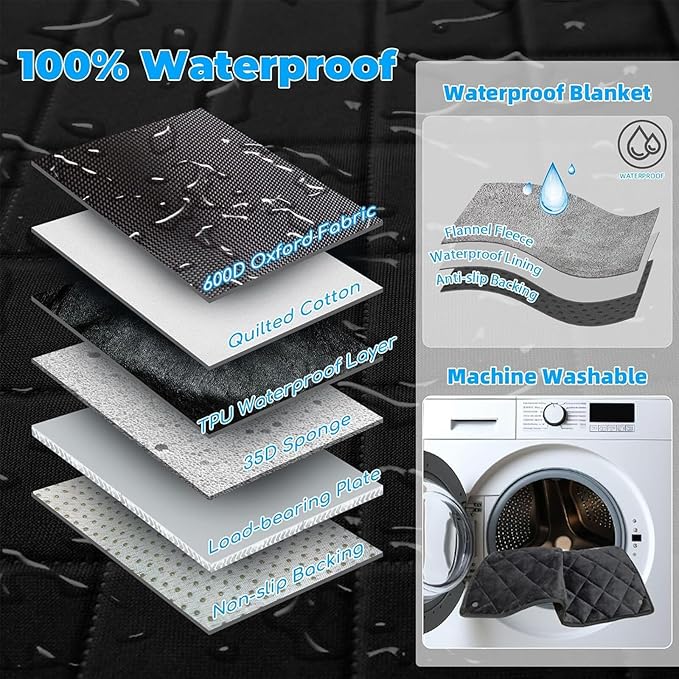 URPOWER 2026 Upgraded Back Seat Extender for Dogs - Large Hard Bottom Dog Car Seat Cover Holds 550lbs, Waterproof Dog Hammock Pet Bed with High-Density Foam Non-Slip Backseat Protector