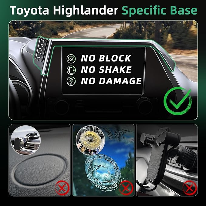 Phone Mount for Toyota Highlander (2020-2024 2025, 8 Inch), Mag Safe Car Mount Charger, Magnetic Phone Holder, 15W Wireless Charging, 360° & Hands Free, 2021 2022 2023 Highlander Interior Accessories