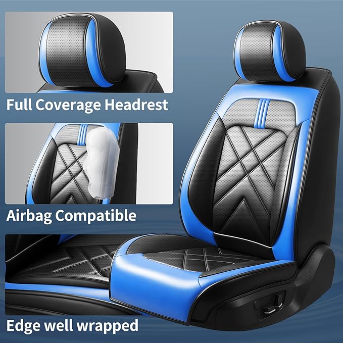 CX-30 Car Seat Covers Fit for Mazda CX-30 2020-2026, Full Coverage Premium Leather Waterproof Breathable Seat Covers, Automotive Seat Protectors, Airbag Compatible(Full Set Seats, Black-Blue)