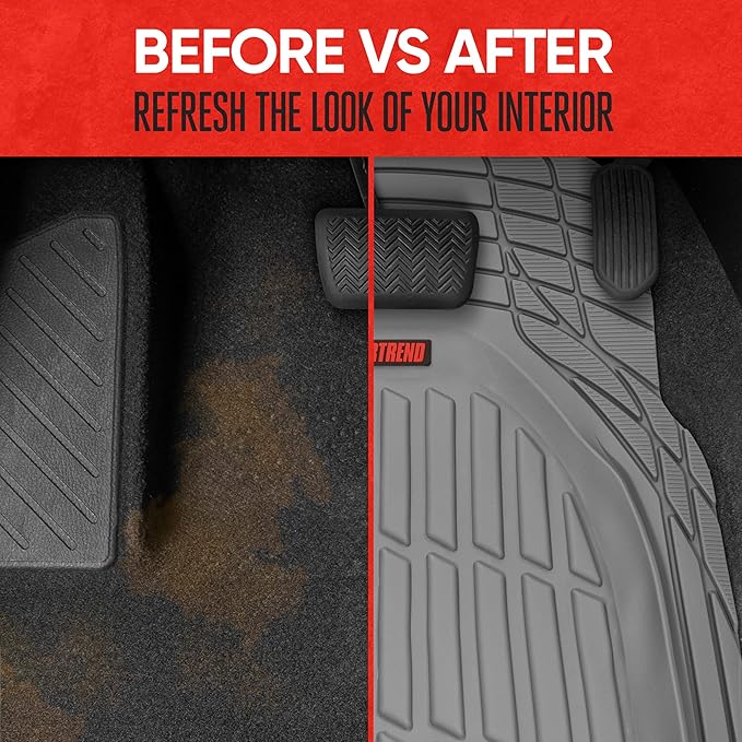 Motor Trend Front Floor Mats FlexTough Tortoise - Heavy Duty Rubber Floor Mats for Car SUV Van & Truck - All Weather Protection - Deep Dish Mats