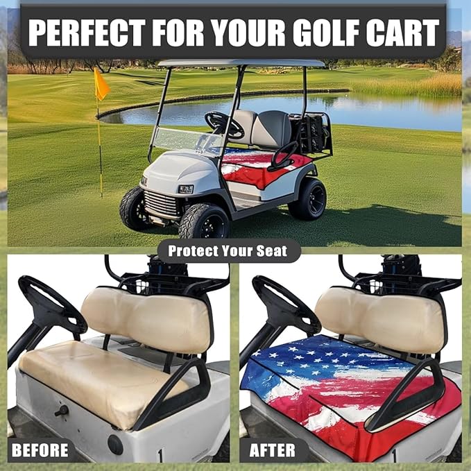 Biyejit Golf Cart Seat Covers with 4 Pockets Golf Cart Seat Towel Blanket Fits 2-Seat Golf Carts, Golf Cart Accessories