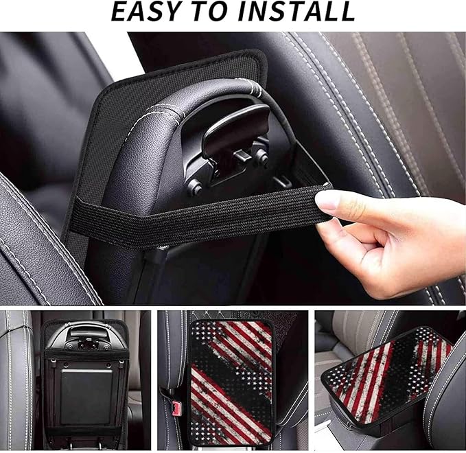 American Flag Print Car Armrest Cover Pad Vintage Star Black Red Arm Rest Seat Box Cushion Protector Scratch Resistant Lid Covers Fit for Most Cars Sedans Vans Truck SUVs