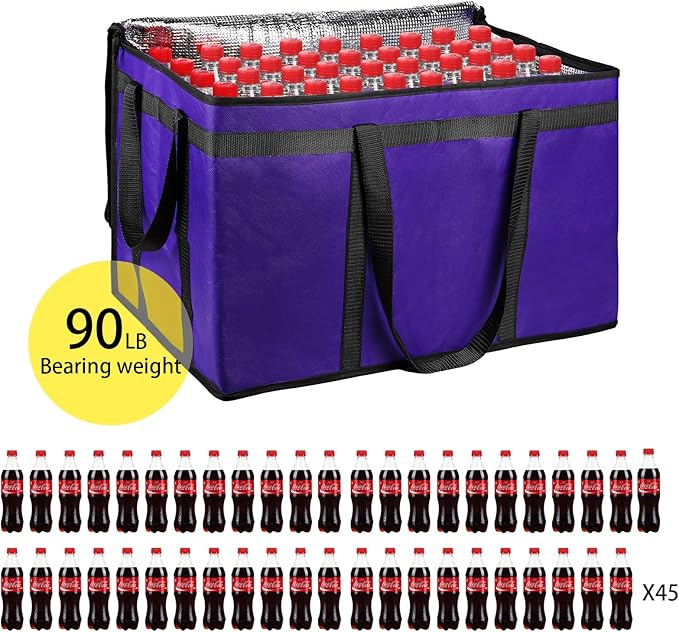 Musbus 1 PACK Purple Extra Large XXXL Insulated Food Delivery Bag Cooler for DoorDash - Keep Food Warm, Catering Shopper Hot