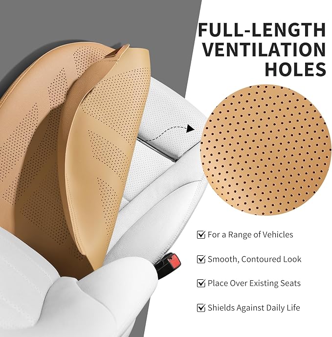 1 Piece Front Leatherette Seat Covers Faux Leather Bottom Car Seat Covers, Super Breathable,Anti-Slip,Universal Seat Covers for Cars,Full Wrapping Edge Fit for Most Sedans SUV Pick-up (Brown)