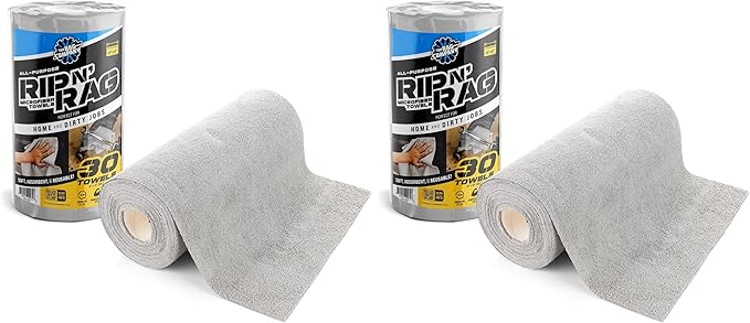 The Rag Company - Rip N' Rag Multi-Purpose Reusable Microfiber Towels for Home, Office, Garage, RV and More - 30 Count Roll - Premium 70/30 Blend - 200gsm (Pack of 2)