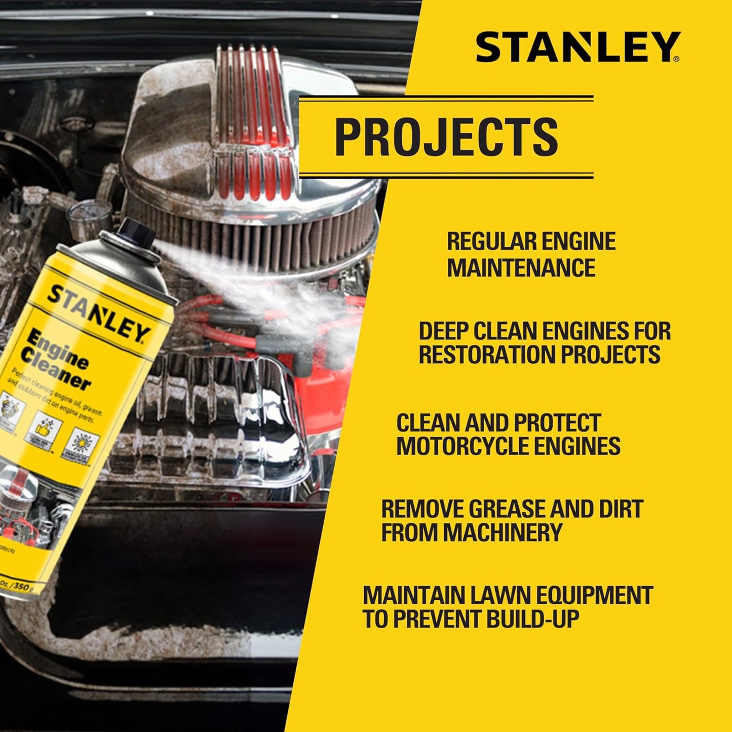 STANLEY AP 92 Engine Cleaner Spray - 12x12 Fl. oz., Automotive Degreaser Spray,Use for Tight Spaces, Non-corrosive - 12 Pack