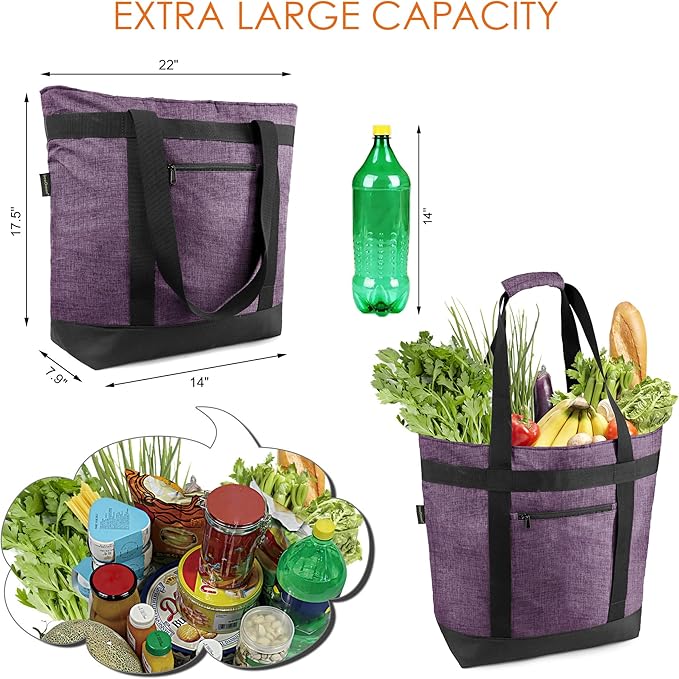 BeeGreen Insulated Cooler Bag with Handles Oversized Sturdy Leakproof Freezer Shopping Tote for Groceries Heavy Duty Thermal Food Delivery Bag Charcoal