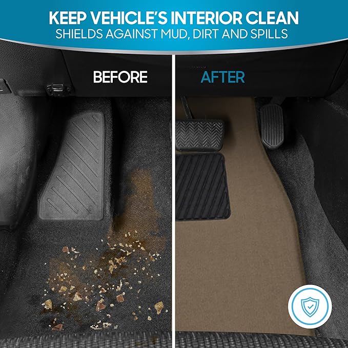 BDK Classic Carpet Floor Mats for Car & Auto - Universal Fit -Front & Rear with Heelpad (Medium Beige) (MT-100-CPTSERIES)