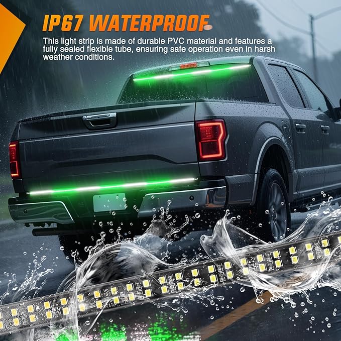 Nilight 60 Inch Truck Tailgate Strobe Light Strip Tail Emergency Bar Rear Window Warning Lamp Ultra-Bright Double Row 360 LED for Pickup Trailers Construction Vehicles Car SUV, Green White